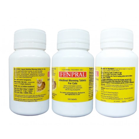 Fenpral Cat 5Kg (11lbs) Intestinal Worming Tablets 100 Pack 