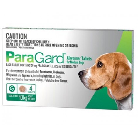 Paragard Allwormer for Medium Dogs up to 22lbs (10kgs) - 4 Tablets