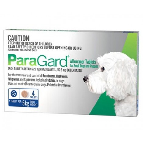 Paragard Allwormer for Small Dogs & Puppies up to 11lbs (5kgs) 4 Tablets