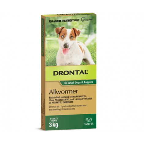 Drontal Sml Dogs & Puppies 6.6lbs (3kgs) tablets