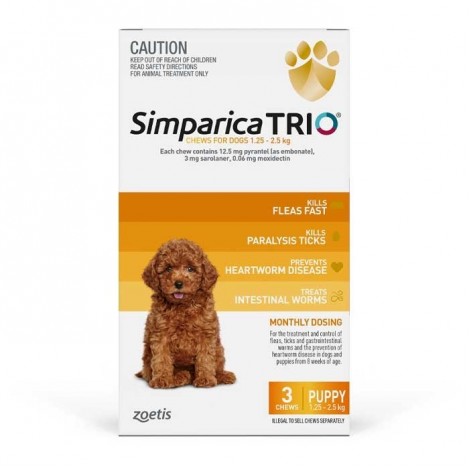 Simparica Trio 1.3-2.5kg (2.8-5.5 lb) Yellow